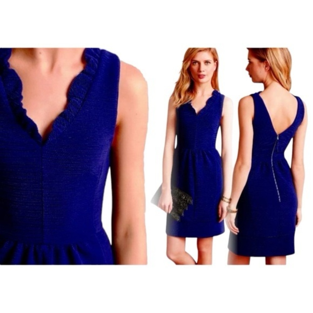 🆕 Maeve Anthropologie Ottoman Ribbed Ruffle Trim Sheath Dress Vintage Boho Chic